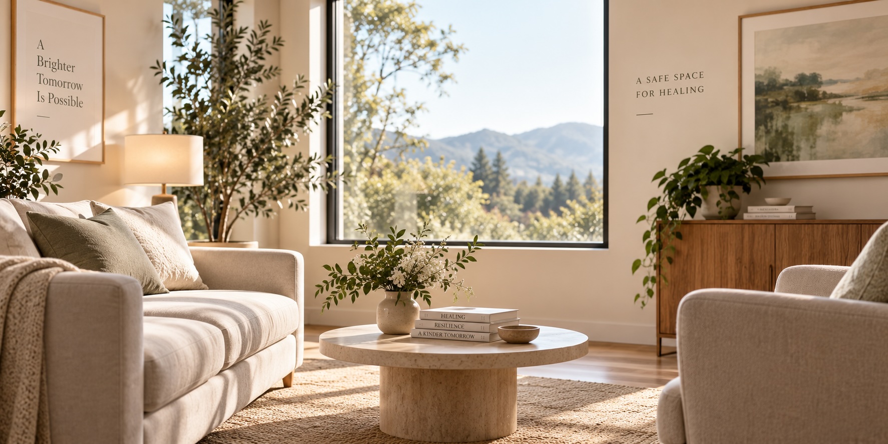 Calm, private therapy office interior